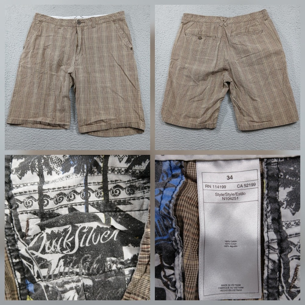 Quiksilver Shorts Mens 34 Brown Plaid Casual Flat Front